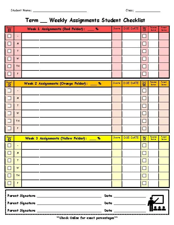 Printable teacher assignment checklist template