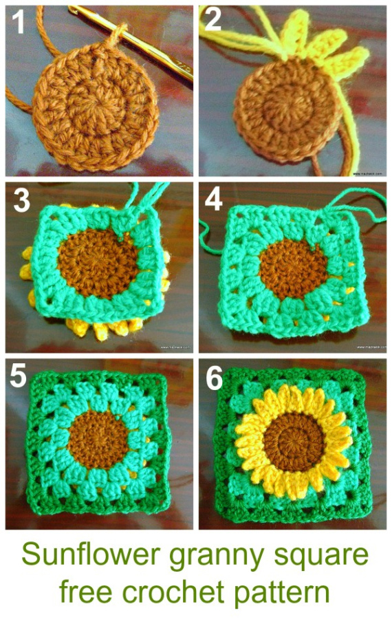 free sunflower granny square blanket pattern example picture