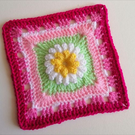 Popcorn Flower Crochet Granny Square Pattern Sample Picture