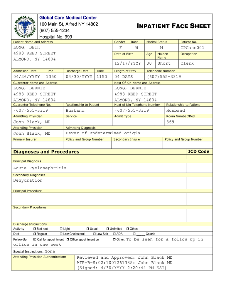 Assisted Living Face Sheet Template Assisted Living Face Sheet Template