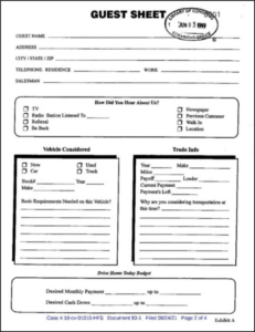 Car Sales Guest Sheet Template Car Sales Guest Sheet Template