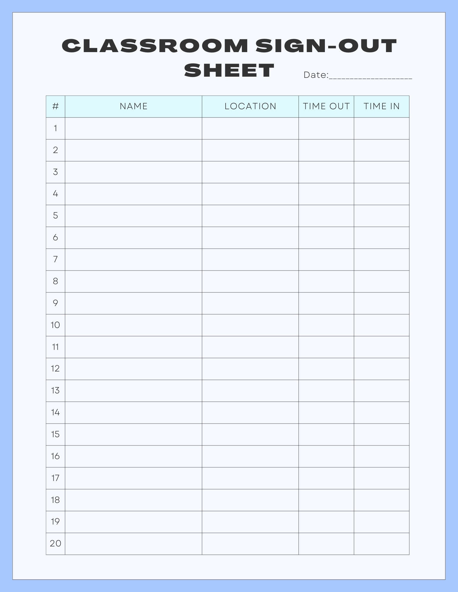 Classroom sign out sheet template