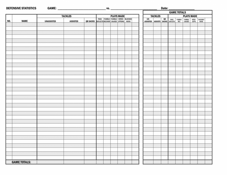 Football Defensive Call Sheet Template