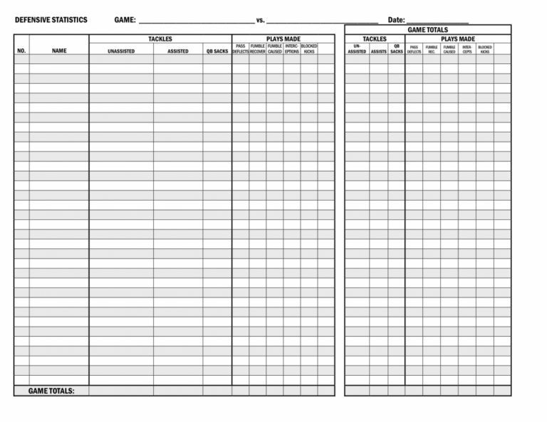 Football Defensive Call Sheet Template
