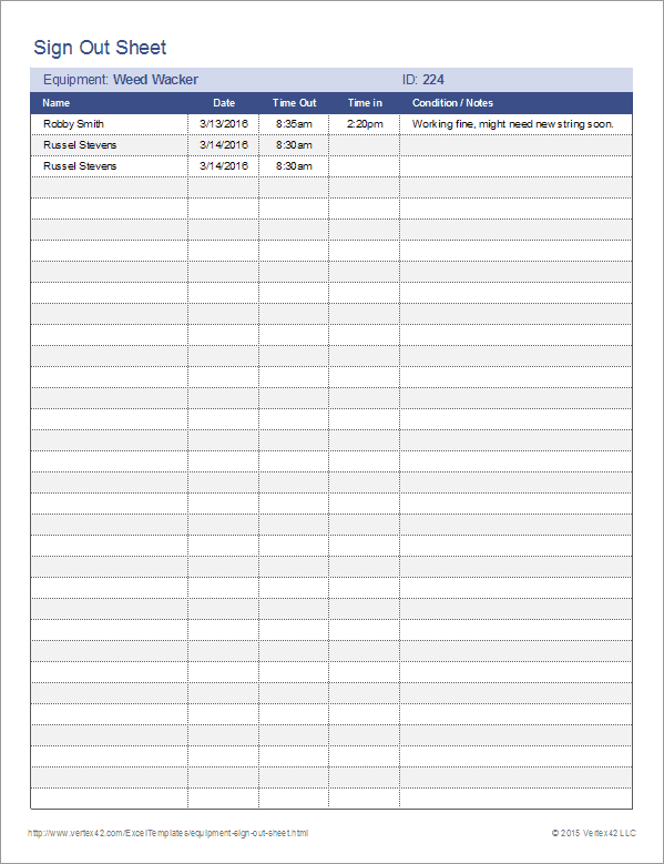 Equipment Sign Off Sheet Template Equipment Sign Off Sheet Template
