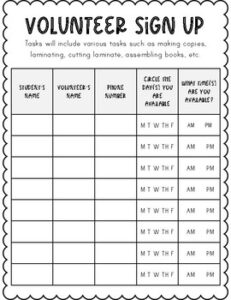 Parent Volunteer Sign Up Sheet Template