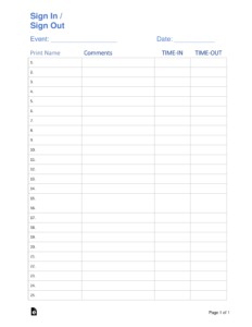 Sample Sign In Sheet Template