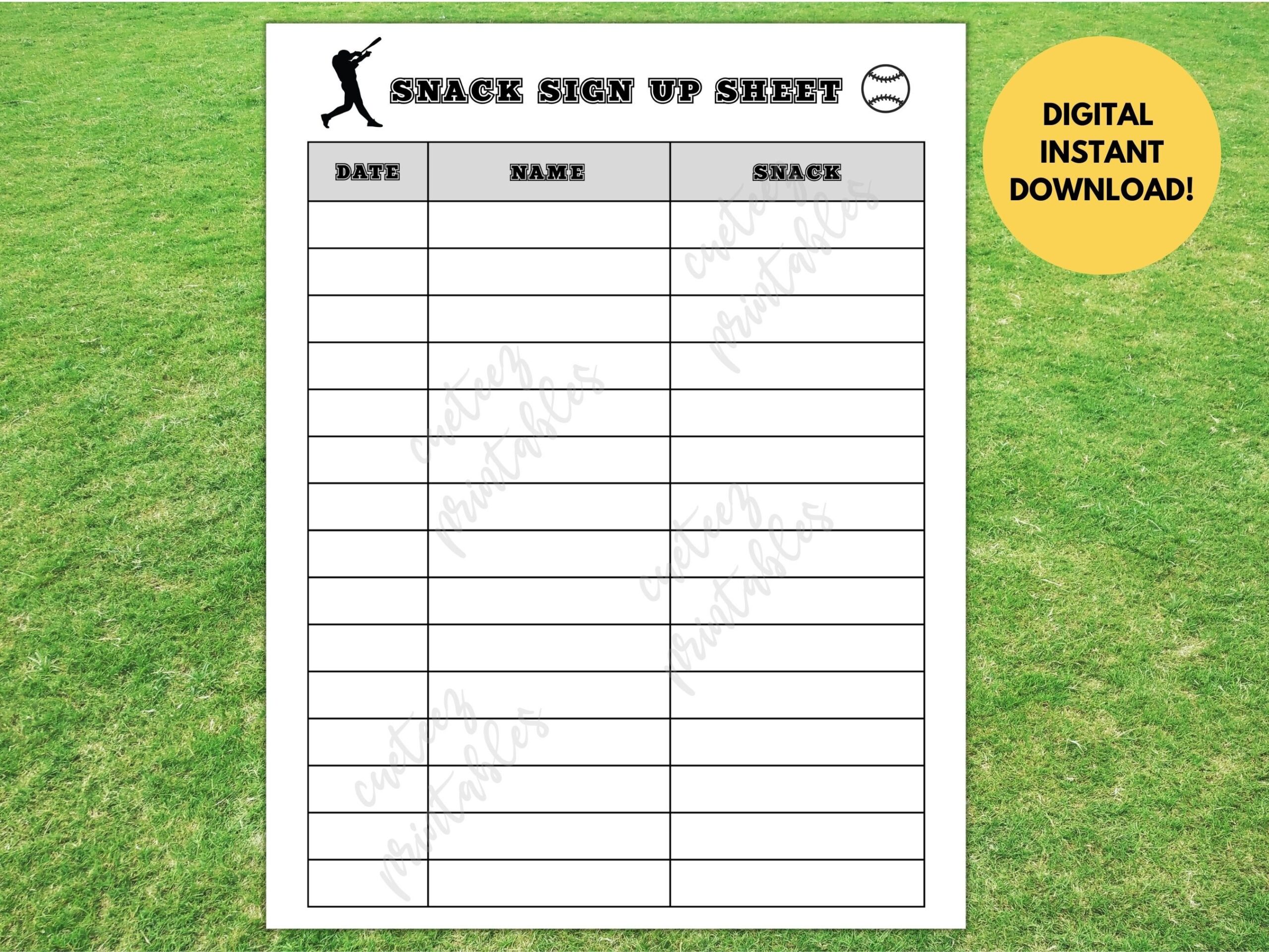 Team Snack Sign Up Sheet Template