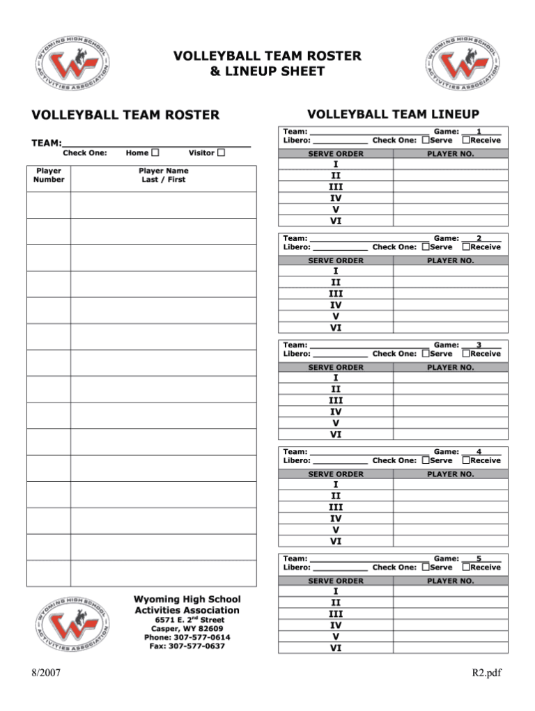 Volleyball Number Roster Volleyball Roster and Lineup Sheet Template