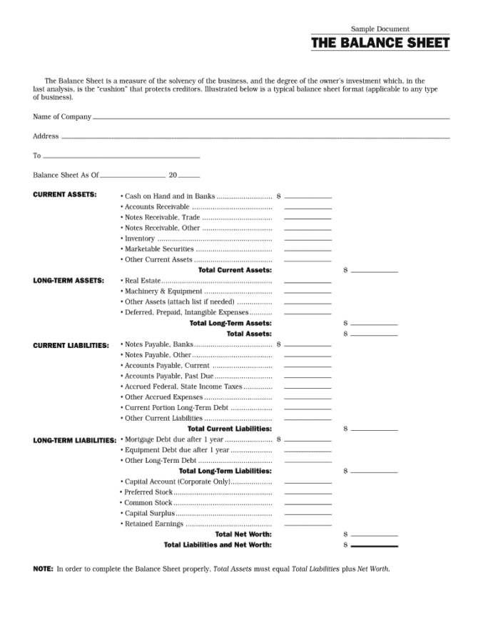 Year to Date Balance Sheet Template
