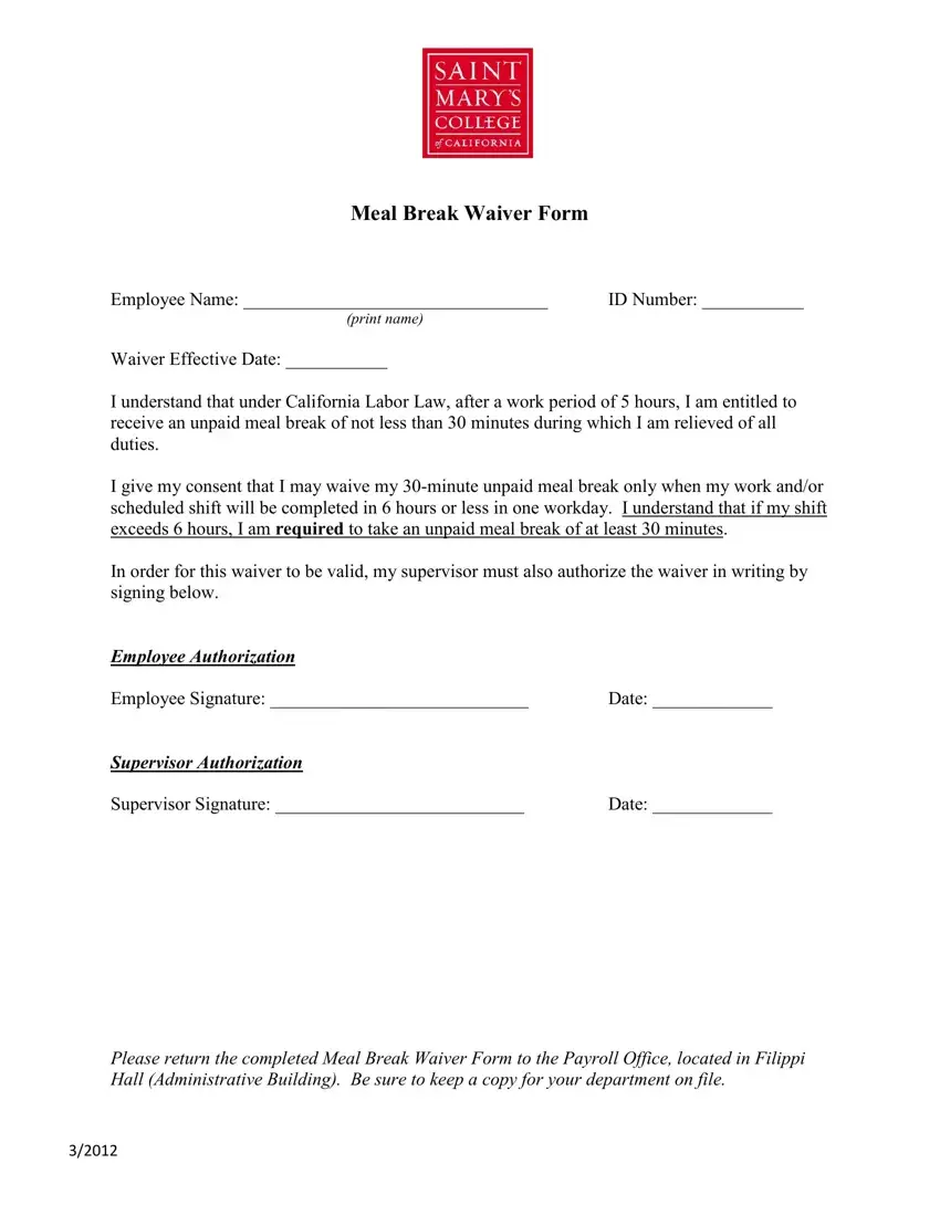 California Meal Break Waiver Template California Meal Break Waiver Template