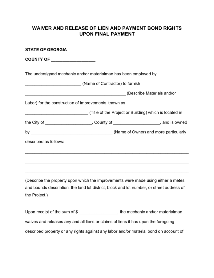 Georgia Lien Waiver Template