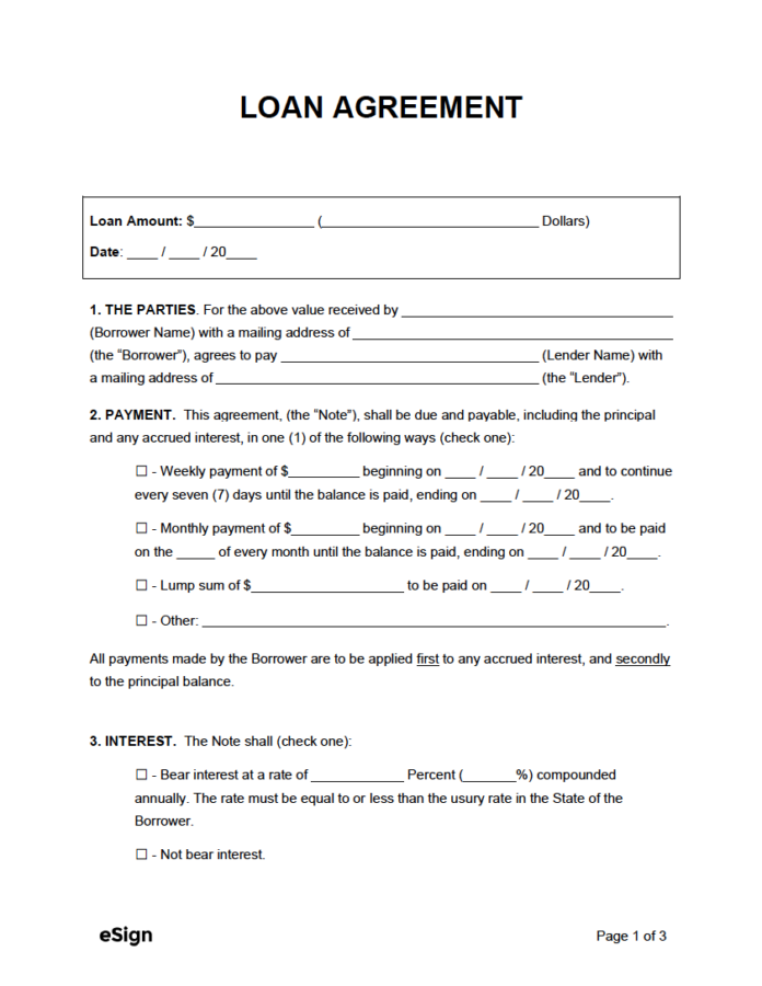 Personal Loan Agreement Receipt Template