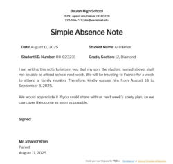 Blank College Visit Excuse Letter Template Word Sample