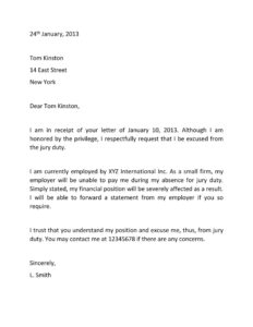Breastfeeding Jury Duty Excuse Letter Template Excel Sample