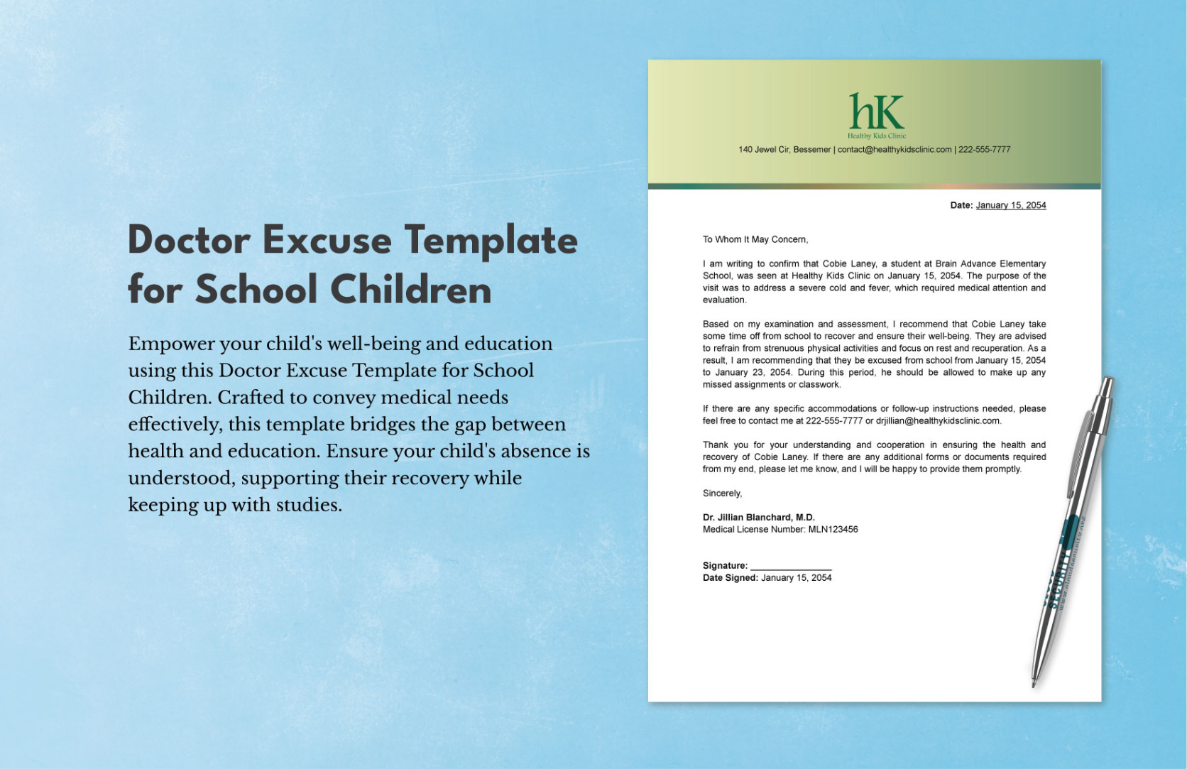 Custom Dental School Excuse Template Doc