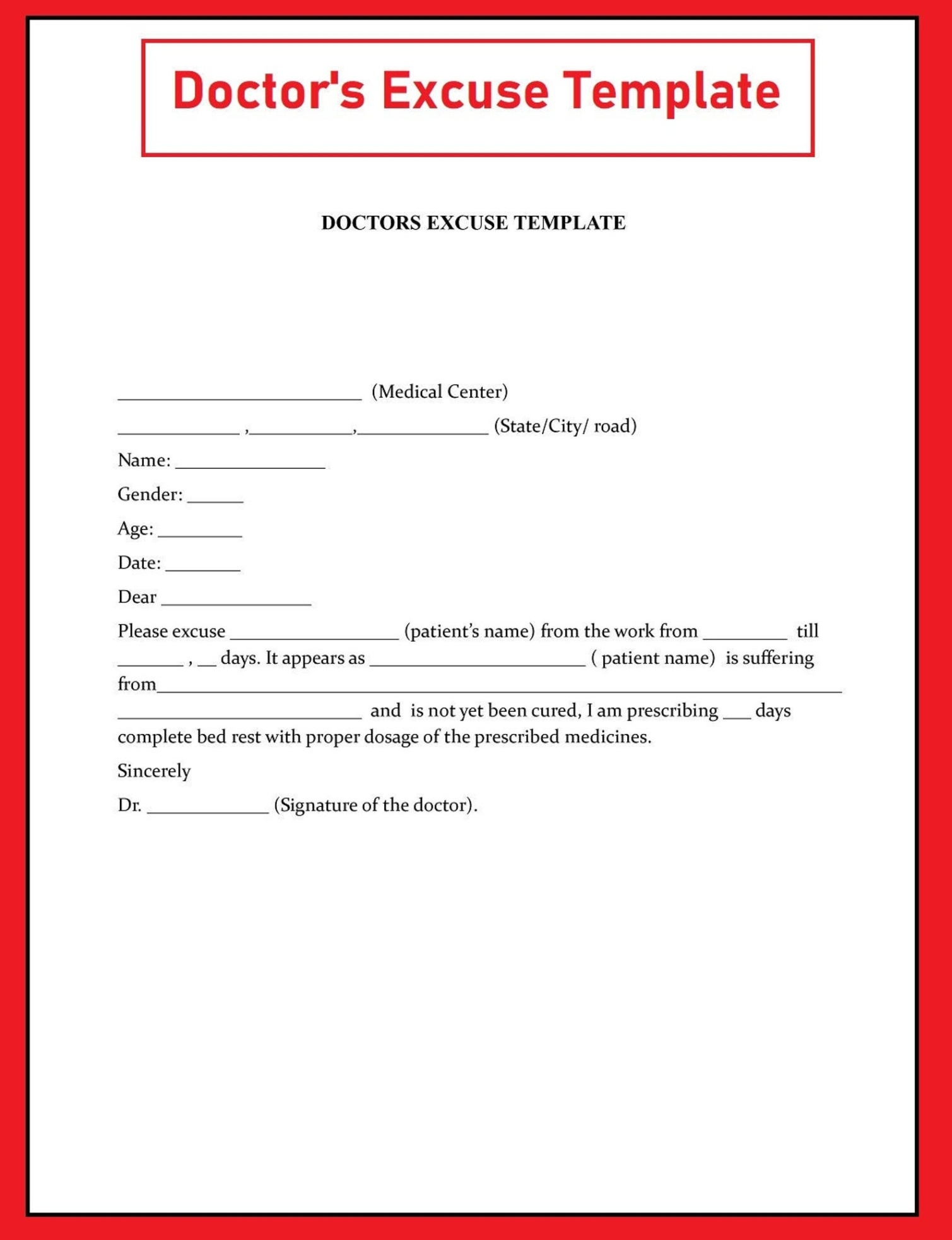 Custom Mental Health Work Excuse Letter Template Pdf