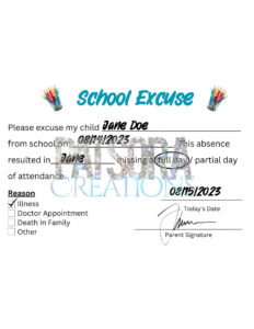 Custom Parent School Excuse Template  Sample