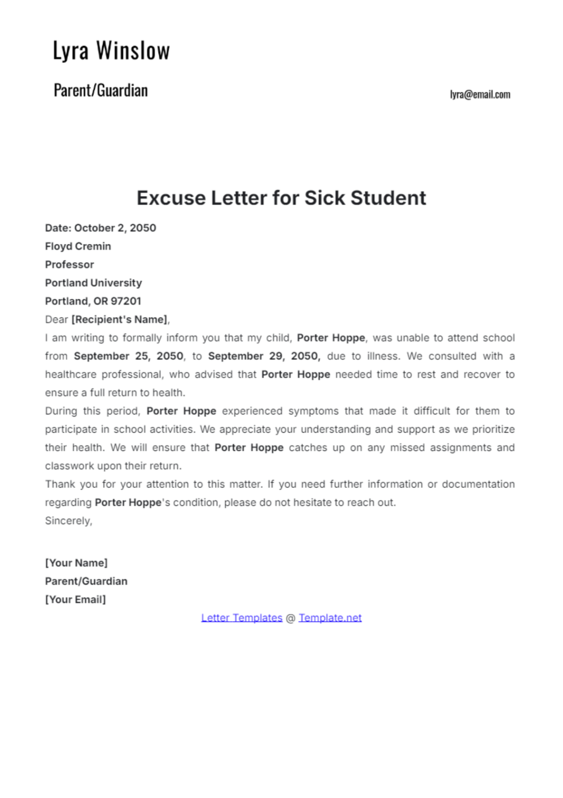 Free Blank Formal Excuse Letter Template  Sample