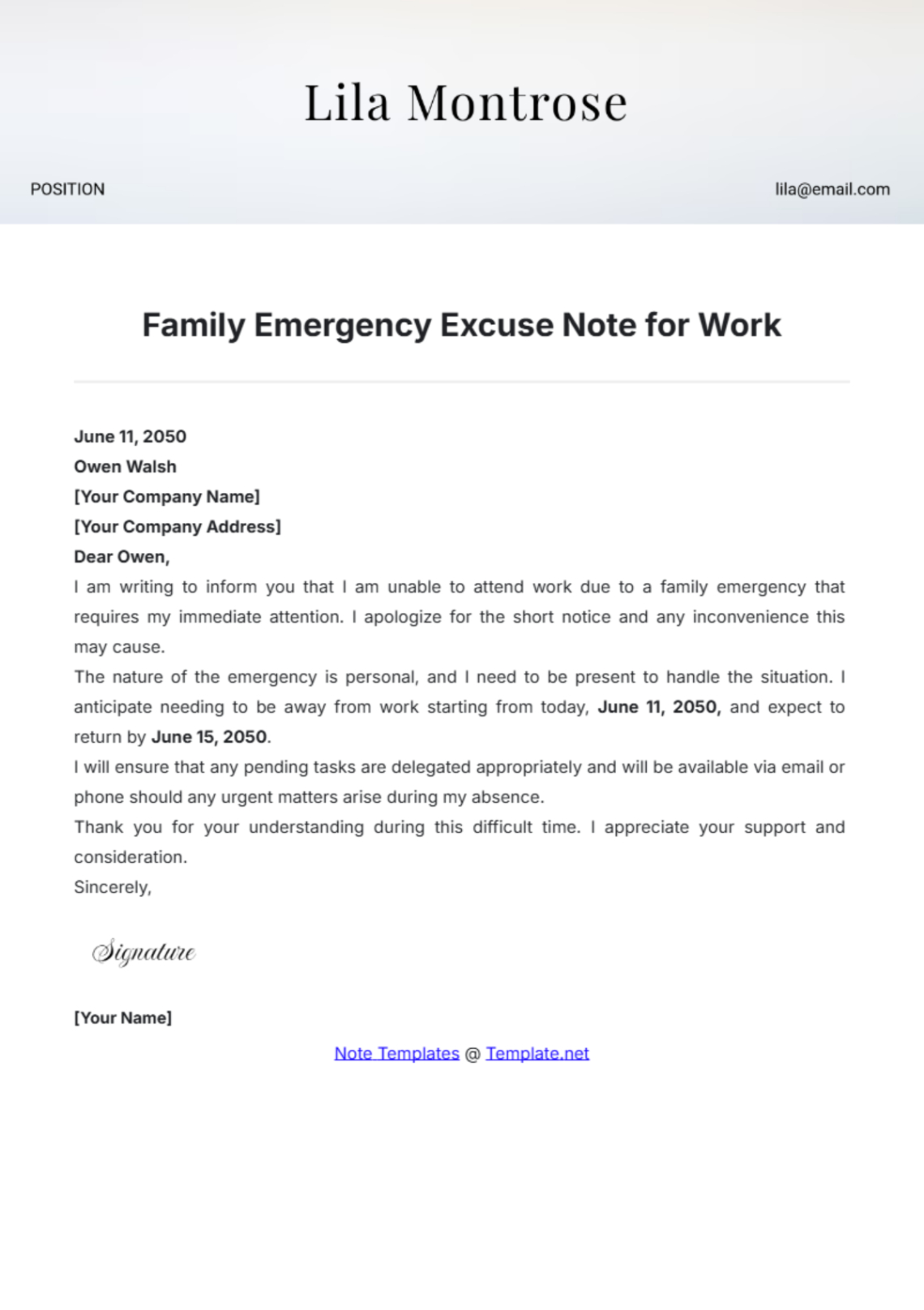 Free Blank Therapist Excuse Note For Work Template  Sample