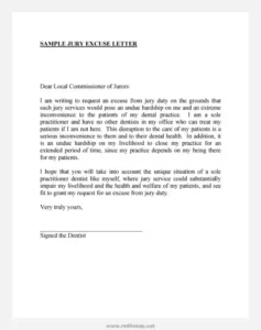 Free Custom Jury Duty Medical Excuse Letter Template  Sample