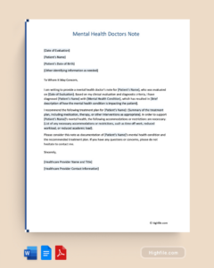 Free Custom Mental Health Work Excuse Letter Template Pdf