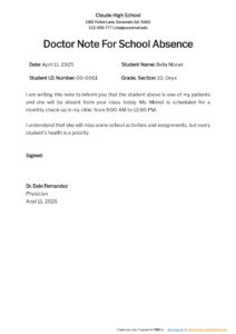 Free Custom Parent School Excuse Template Pdf Sample