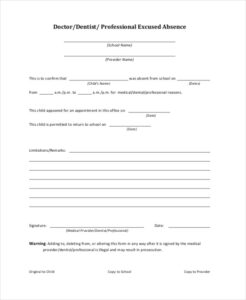 Free Editable Dental School Excuse Template  Sample