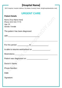 Free Editable Urgent Care Work Excuse Template Doc Sample