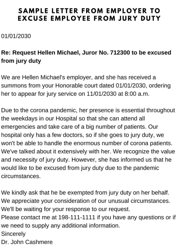 Free  Employer Jury Duty Excuse Letter Template Excel