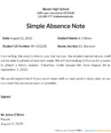 Free  Parent School Excuse Template Word