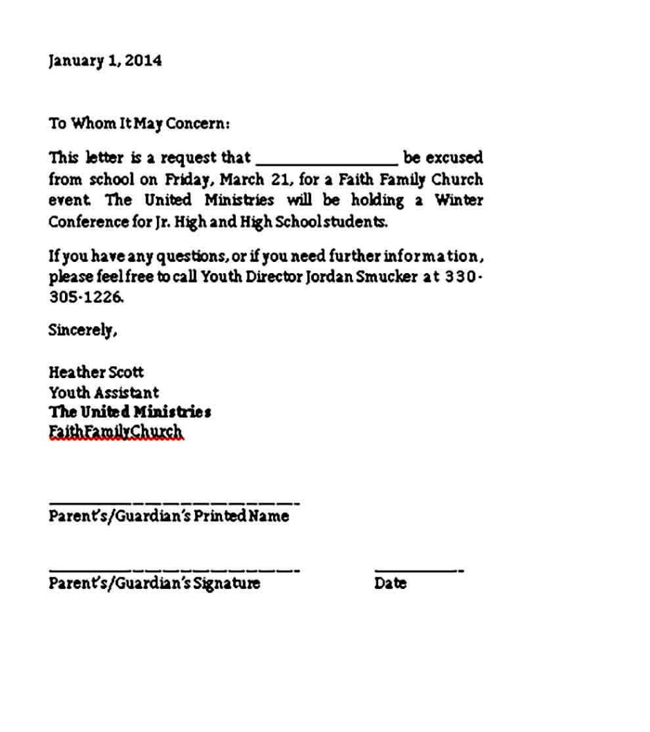 Free Printable College Visit Excuse Letter Template Excel