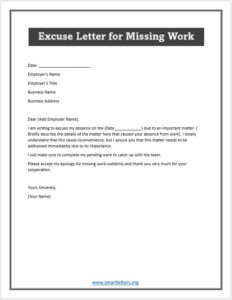 Printable Formal Excuse Letter Template Word