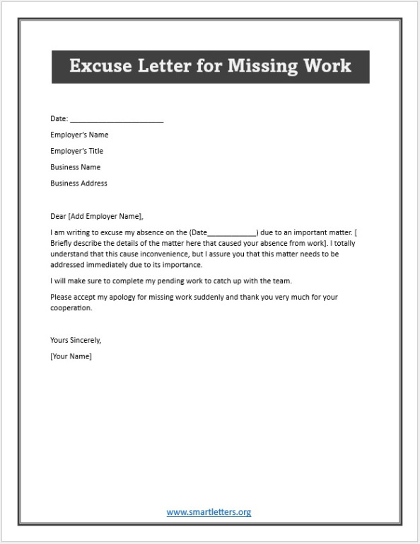 Printable Formal Excuse Letter Template Word