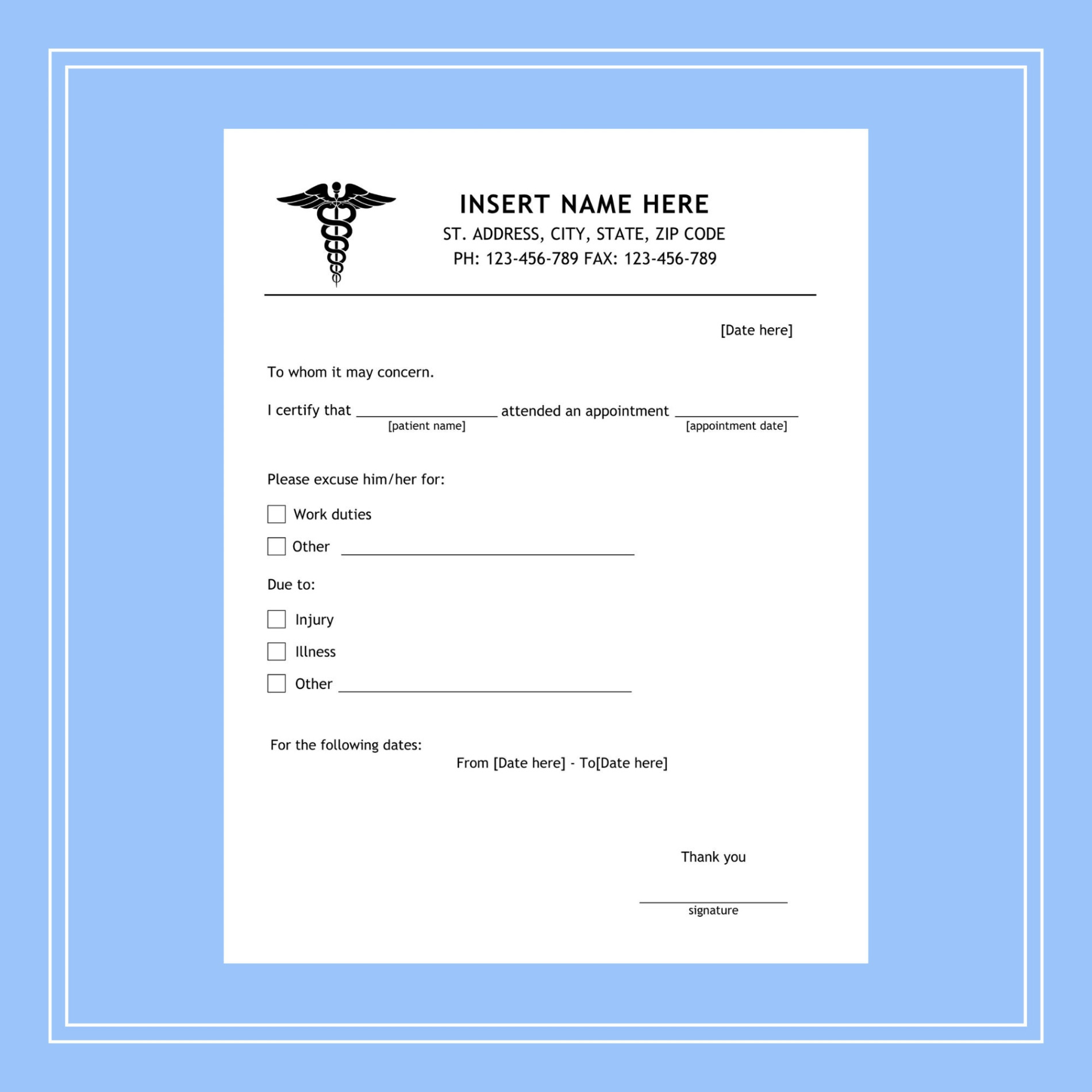 Printable Ob Gyn Doctors Excuse Template Doc