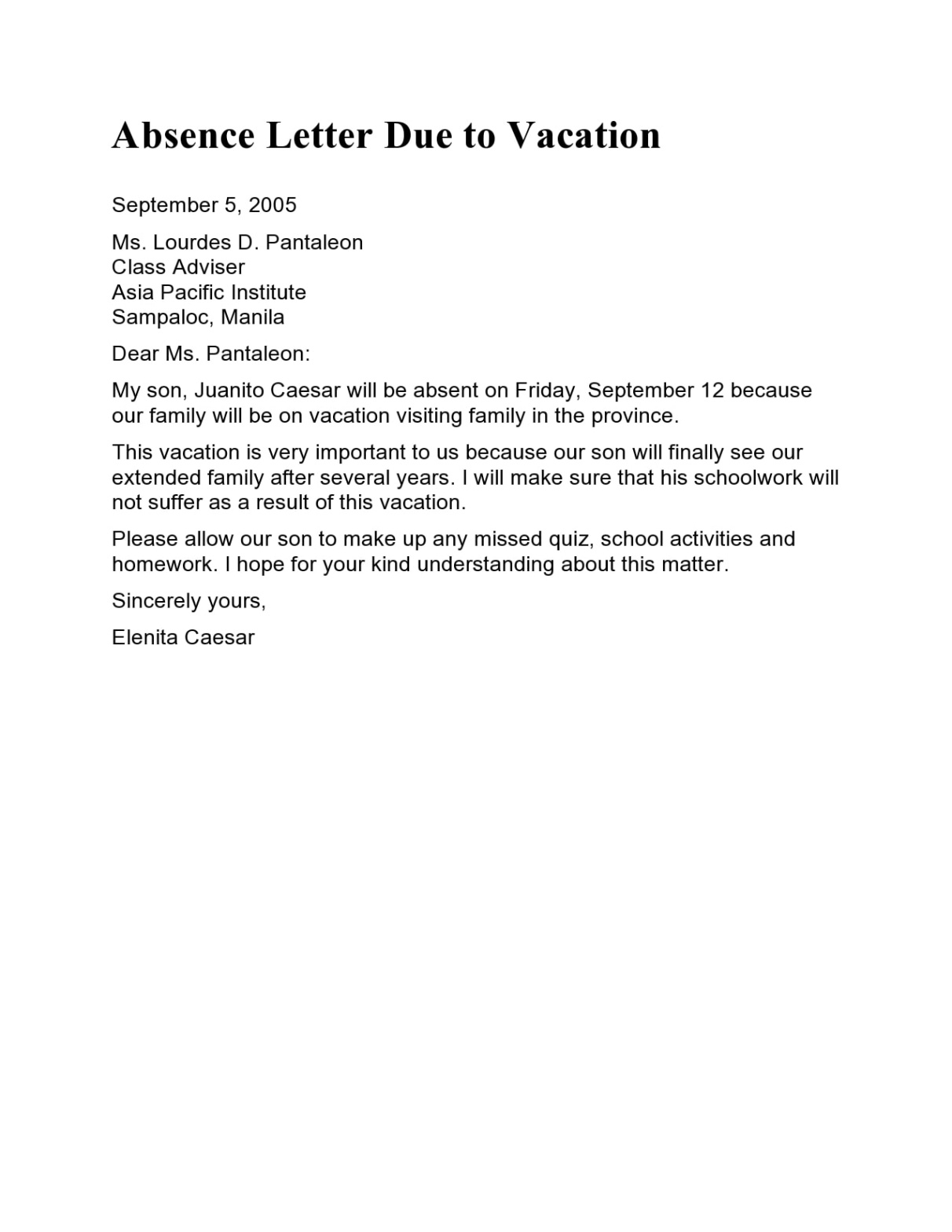 Student Excuse Letter Template Pdf