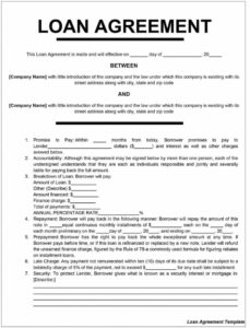 Blank Business Loan Document Template Excel