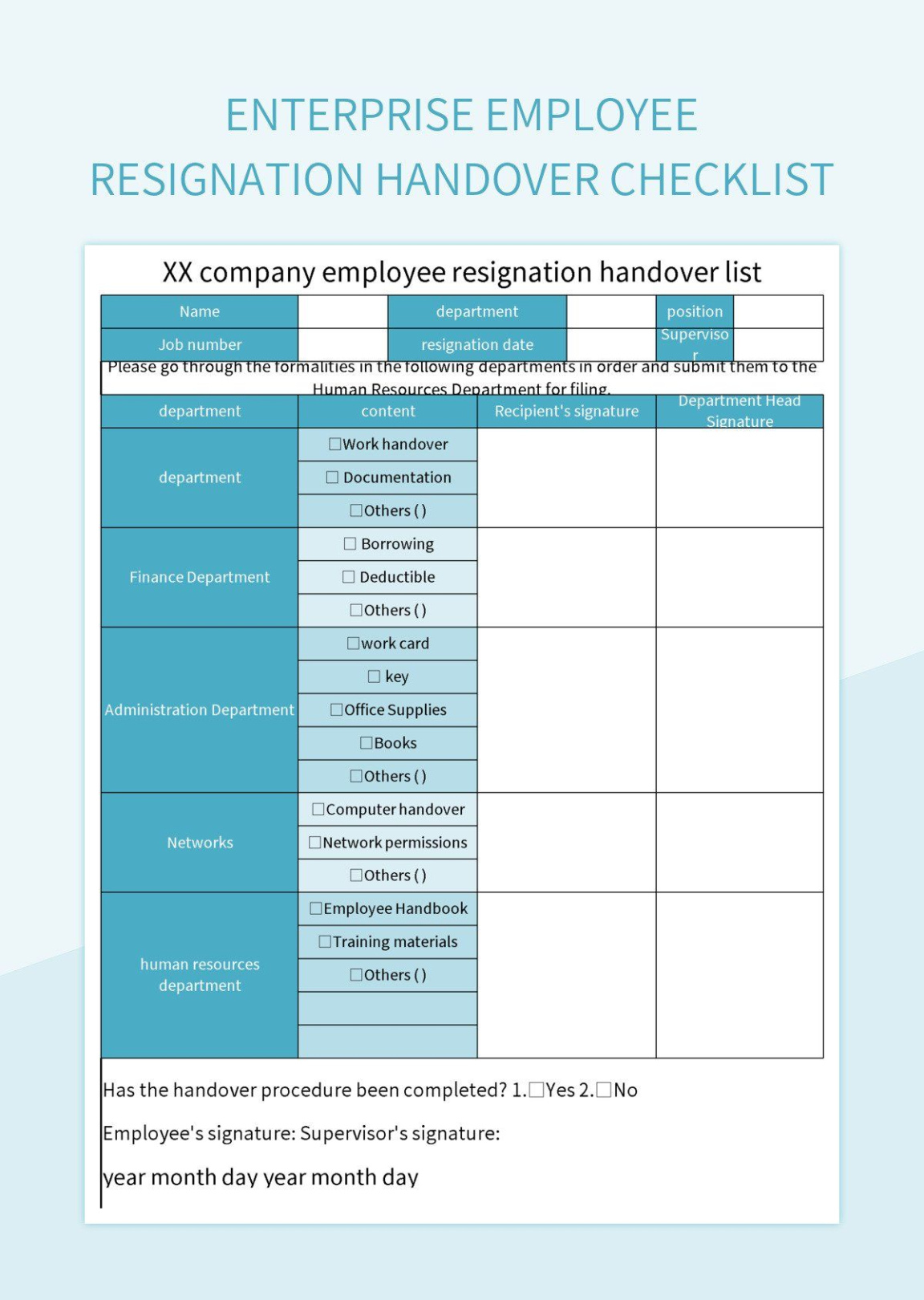 Blank Employee Handover Document Template Doc
