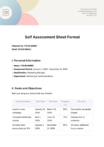 Blank Self Assessment Document Template