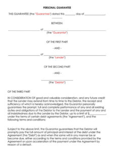 Editable Personal Guarantee Document Template Pdf Sample