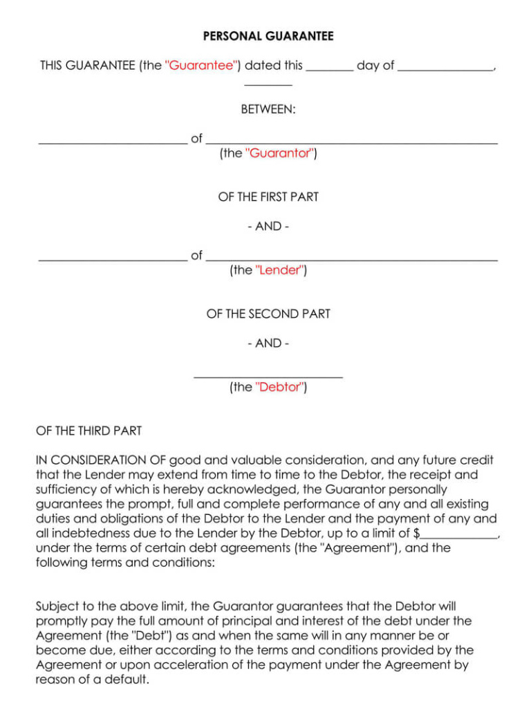 Editable Personal Guarantee Document Template Pdf Sample