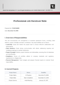 Employee Handover Document Template  Sample