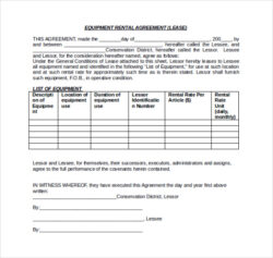 Equipment Rental Document Template Pdf