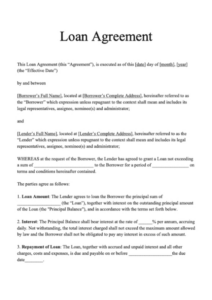 Free Blank Business Loan Document Template Pdf