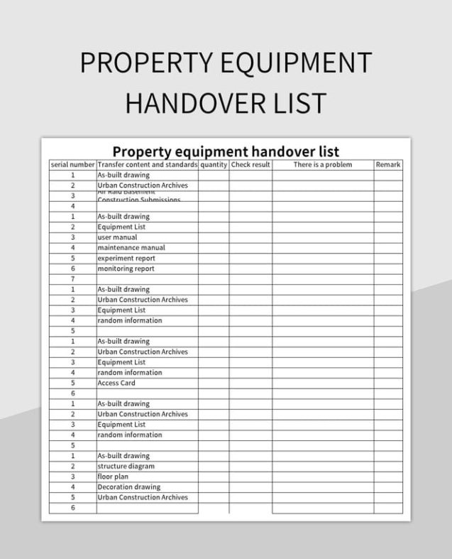 Free Custom Equipment Handover Document Template Excel