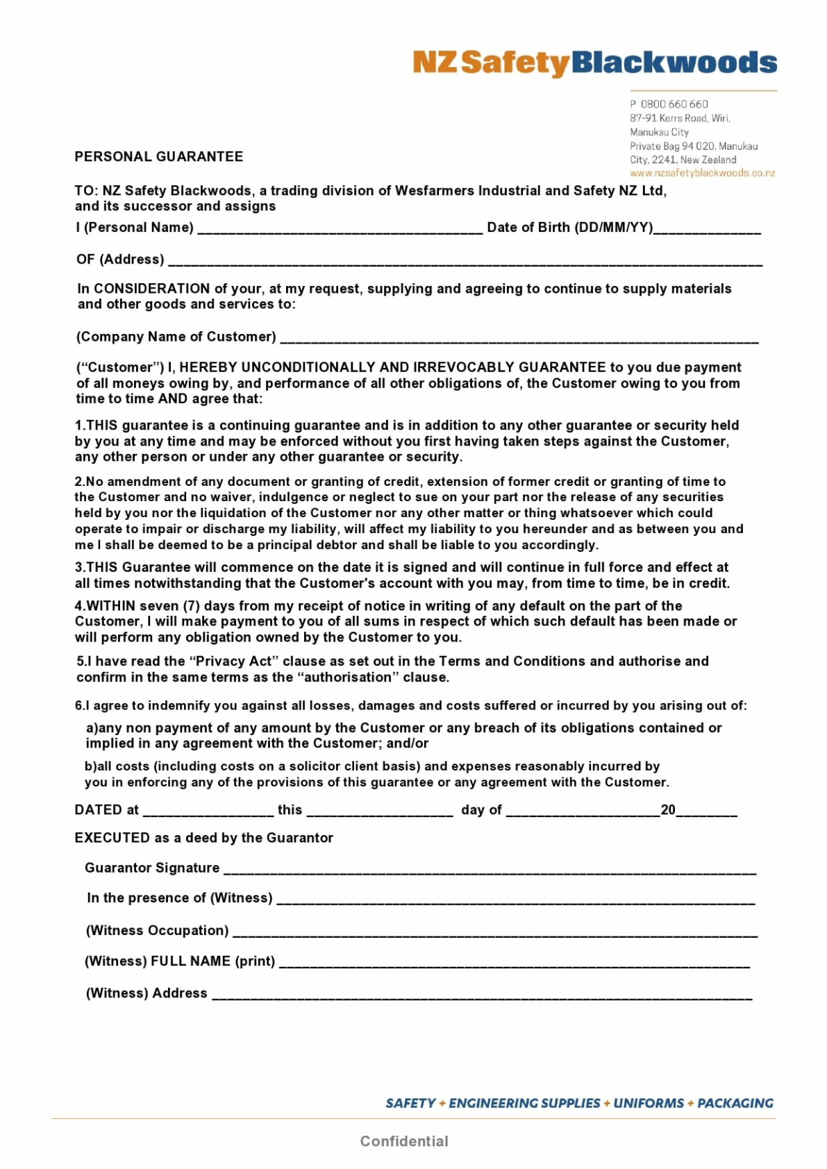 Free Custom Personal Guarantee Document Template Excel