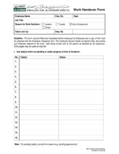 Free Custom Resignation Handover Document Template Excel