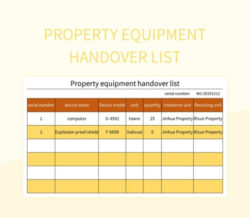 Free Editable Equipment Handover Document Template Excel Sample