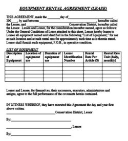 Free  Equipment Rental Document Template Pdf