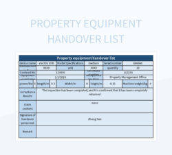 Free Printable Equipment Handover Document Template  Sample